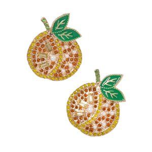 Orange Fruit Rhinestone Earrings NWOT